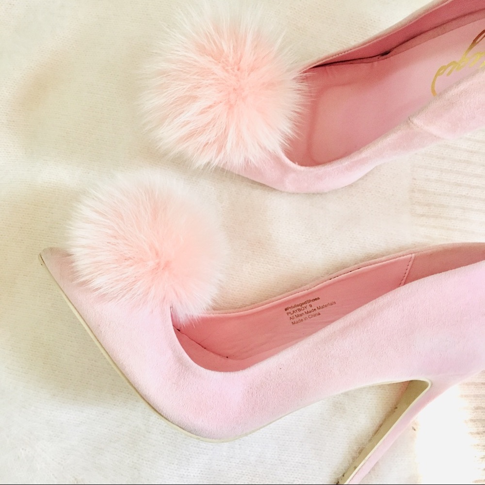 Privileged Fur Pom Pom Pink Stiletto Heels Size 9